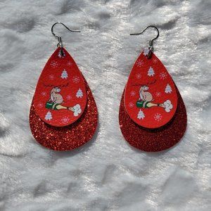 Reindeer and Wine Teardrop Earrings